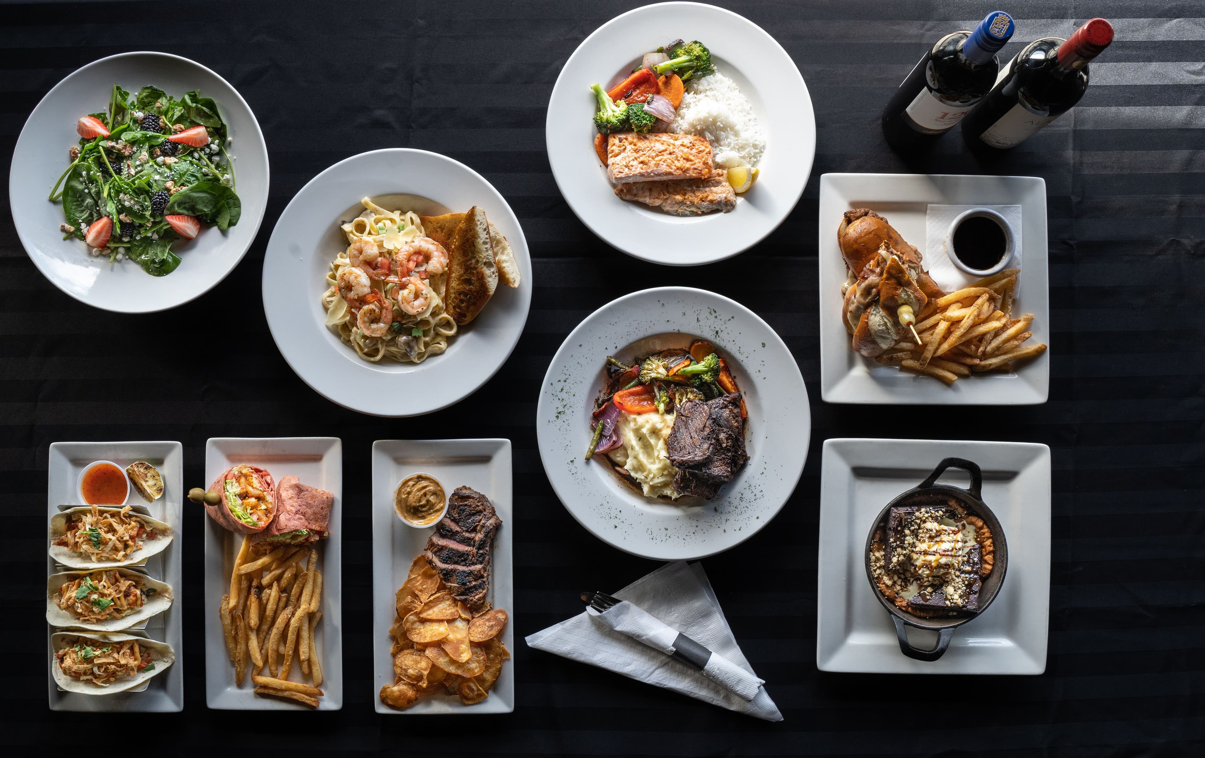 A table of varied meals showing balanced food choices and everyday eating decisions